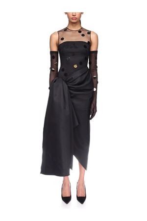 Polka-Dot Discs And Draped Skirt Midi Dress DAVID KOMA | AW25DK17DABLACK